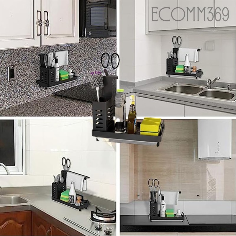 ECOMM369 Modern Minimalist Black Stainless Steel Kitchen Sink Caddy Organiser,