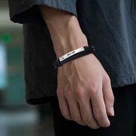 Gleamart Drive Safe Leather Rope Bracelet Stainless Steel Lock Wristband Bangle for Men Women