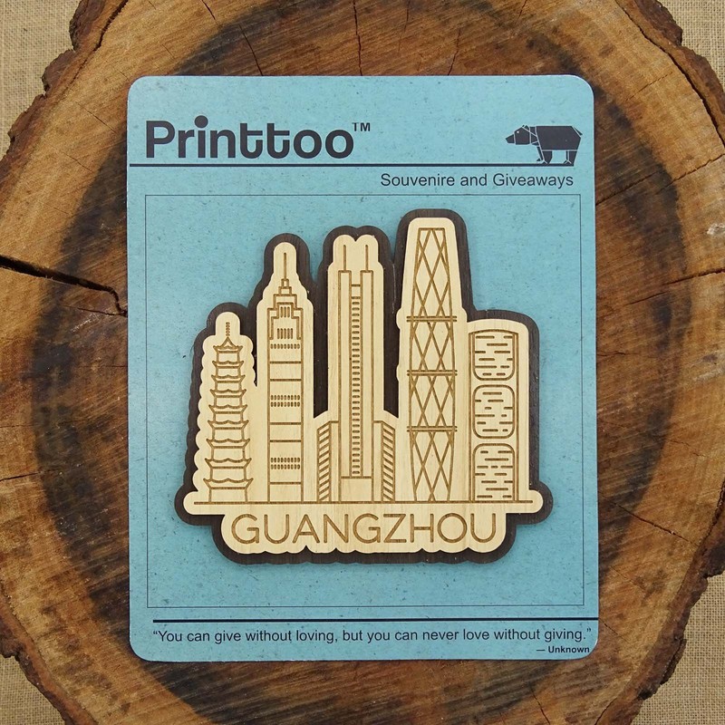 Printtoo Souvenir Home Decor Guangzhou China Engraved Wooden Fridge Magnet