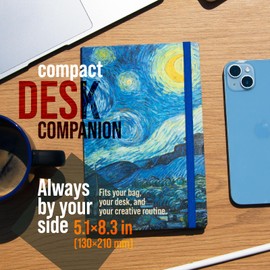 KIROSKETCH Eco-Friendly Dotted Notebook – Starry Night & The Kiss by Van Gogh & Klimt, 192 Pages, Soft Cover, 5.1x8.3, Aesthetic Journal for Writers, Artists & Creative Notes (Starry Night)