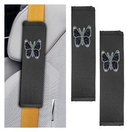 2PCS Bling Car Seat Belt Covers, Polyester Fiber Vehicle Seatbelt Cushion Pad Protector, Crystal Butterfly Safe Strap Cover Pad, Comfort Car Seat Belt Shoulder Pads Accessories, Universal Fit (Black)