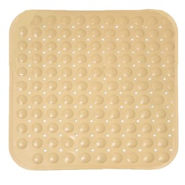 Shower Mat, 48 x 48 cm, Non-Slip Square Bath Mat, Hangers and Drainage Holes, Yellow