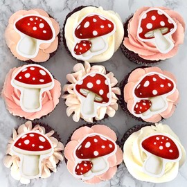 40PCS Edible Red Mushroom Cupcake Toppers Mushroom Cupcake Picks Glutinous Rice Paper Drink Topper for Plant Theme Kids Boy Girl Birthday Party Supplies Decorations