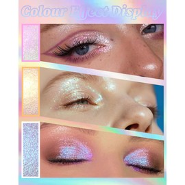 Glitter Holographic Eyeshadow Palette Multichrome Chameleon Face Highlighter, Sparkling Cream Color Shifting Single Eye Shadow Long Lasting Shimmer Inner Corner Eye Brightener Pink Mermaid Makeup-02