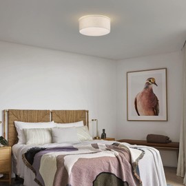 Galtlap 18'' Flush Mount Ceiling Light Modern Farmhouse Drum Ceiling Light Fixture with Linen Fabric Shade 3-Light Drum Ceiling Lighting Round Semi Flush Lighting for Bedroom Hallway Living Room