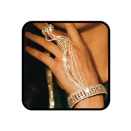 Obmyec Rhinestone Hand Harness Sparkle Crystal Hand Jewelry Silver Shiny Finger Ring Bracelets Full Hand Link Bracelets Hand Chain Hand Accessories for Women (Silver-4)