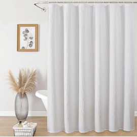 Aiyufeng Fabric White Extra Long Shower Curtain for Bathroom, 3D Textured Shower Curtain 96 Inch Long Soft Cloth & Hotel Spa Quality, Large Hotel Bathroom Curtain Boho Style, 72x96 Inches