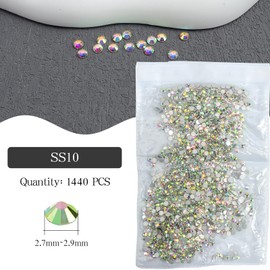 Roellgs Hotfix Rhinestones，1440Pcs Glass Flatback Rhinestones Hot Fix Gems for Clothes DIY Decoration (White AB Side SS10)