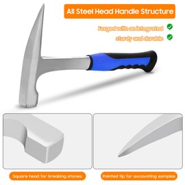 "A peerless shovel " Rock Pick Hammer with Skid Handle, All Steel Geology Hammer with Pointed Tip & Shock Reduction Grip for (green1)