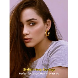 Open Hoop Earrings for Women Thick Chunky Hypoallergenic 30MM Gold Plated