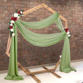 CHHEART 2 Panels Ceiling Drapes Wedding Arch Draping Fabric Sage Green Sheer Drapes 20Ft Long for Romantic Bridal Shower Decor Chiffon Wedding Arch Drapery Chiffon Fabric for Wedding Arch Decoration