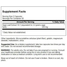 Swanson Swanson Sage Extract - Herbal Supplement Promoting Total-Body Health & Protection - Natural Formula for Overall Wellness Support - (100 Capsules, 160mg Each)