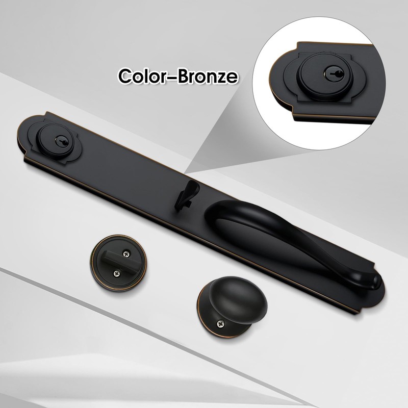 NEWBANG Keyed Handleset for Exterior Front Door Aged Bronze Finish