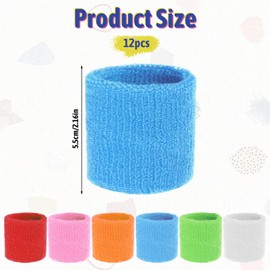 12 PCS Neon Wristbands Tennis Wrist Colorful Sports Wristbands Sweatbands 80s Neon Athletic Youth Football Basketball Gymnastics Wrist Bands Running, Gym, Working out for Youth