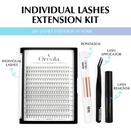 Oreola Eyelash Extension Set 228 Pieces Individual Eyelashes with Binding and Sealing, Applicator, Remover, Natural 0.07C 10D 8-15 mm Wispy Natural Look Lashes Cluster DIY False Eyelashes