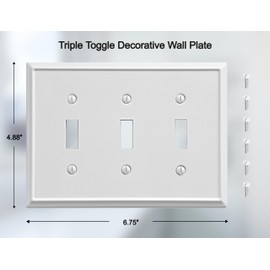OKAWYC Triple Toggle Light Switch Cover Aria Metal Wall Plate, 2-Pack White 3 Gang, Light Switch Cover Decorative Wallplate, Durable
