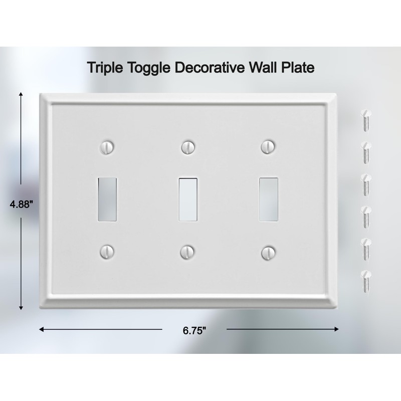 OKAWYC Triple Toggle Light Switch Cover Aria Metal Wall Plate,