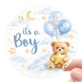 120 Pack It’s a Boy & It’s a Girl Baby Shower Favor Stickers, Teddy Bear Moon Star Baby Shower Decorations for Candy Bags, Gift Tags, Treat Bags, Envelope Seals & Gender Reveal Party Favors, 1.6 Inch
