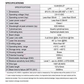 Quartonレーザーモジュール VLM-635-27 LPT-10 (工業用ラインレーザー) 波長：635 nm, クラス1