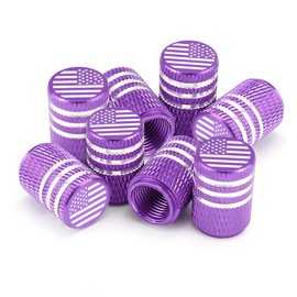 American Flag Tire Valve Stem Caps, 8 Pcs Anti-Theft Premium Metal Rubber Seal Tire Valve Caps, Universal Fit for Cars, SUVs, Bike and Bicycle, Trucks, Motorcycles (Purple)