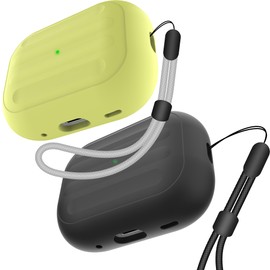 Anti-Lost Case Compatible with Airpods Pro 2,Wireless Charging, LED Visible,Carabiner Included. (Fluorescein+Black)