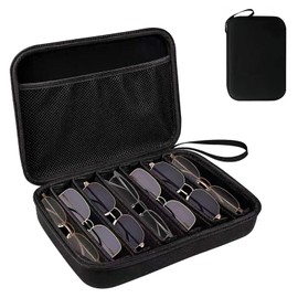 Glasses Box for Multiple Glasses - Sunglasses Storage Organiser for up to 7 Glasses, Holder Sunglasses Organiser, Carry Bag for Men Women Adjustable Compartments, Glasses Storage, Black