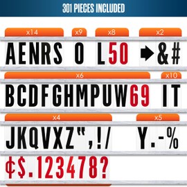 Houseables Marquee Letters, Sign Letters, Marquee Sign, Markee, Plastic, Acrylic, Changeable, for Outdoor Board, Letterboard, Church, Restaurant, 4 Inch Character on 5” Panel, 301 PC with Numbers