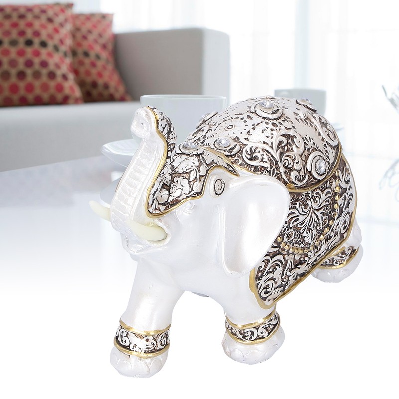 Resin Elephant Feng Shui Statue Wealth Lucky Figurine Crafts Home
