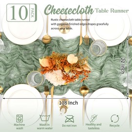 10 Pack Sage Green Cheesecloth Table Runner, 10FT Long Boho Gauze Runner for Birthday Party Festival Wedding Decoration