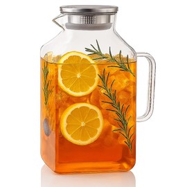 Vekonn Glass Pitcher, 3.6L Glass Water Pitcher with Tight Stainless Steel Lid, Heat Resistant Borosilicate Glass Carafe, Temperature Safe (MG10)