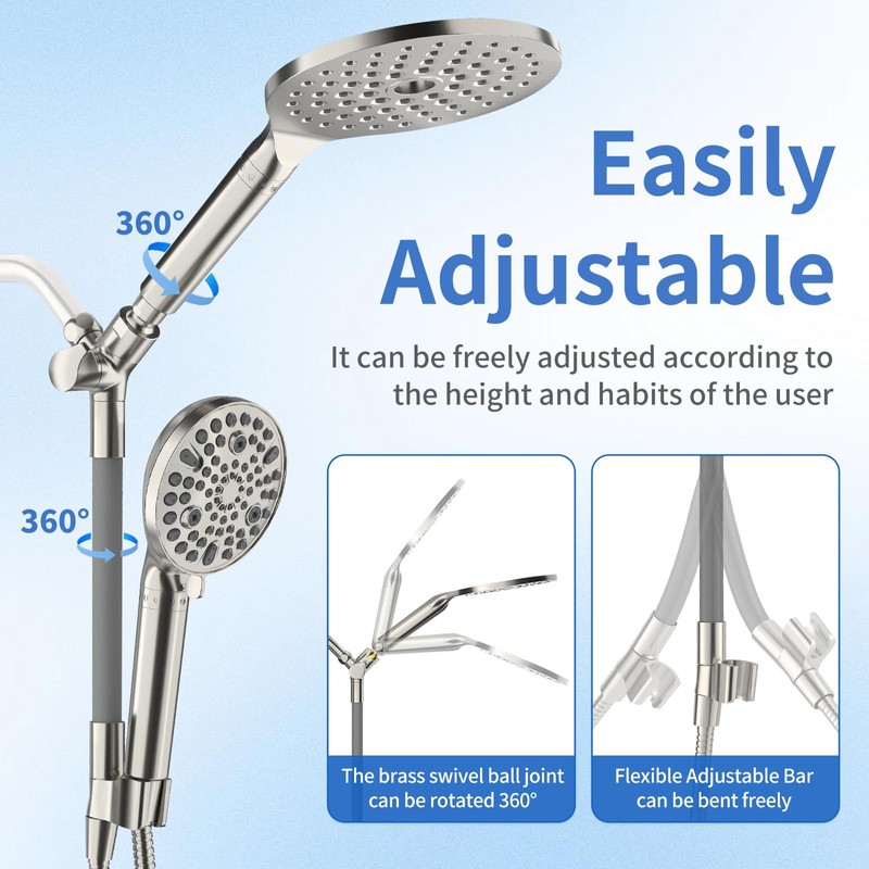 JONKEAN Dual Shower Heads with Handheld Spray Combo, 7.5" Big