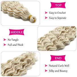 BohDeep Ocean Wave Wavy Braiding Hair Blonde Curly Ocean Deep Wave Crochet Hair 613 Boho Hair for Braiding 24 inch 2 Packs Boho Curls Braids Extensions