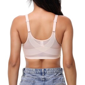 Oscrenia Everyday Front Closure Posture Bra for Women Wireless Plus Size Non-Paded with Wide Strap(Plain Beige,42DD/DDD)