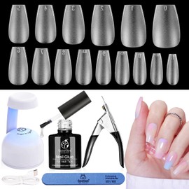 Beetles Gel Polish Nail Extension Kit,240 Pcs Pre Shaped Short Coffin Nail Tips Full Matte Gelly Tips&5 in 1 Nail Glue Base Coat Innovative Uv Led Lamp for DIY Easy Home Manicure Gift