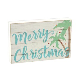 Poorboy Woodworks - "Merry Christmas" Palm Trees Wooden Shelf Sitter Sign - Home for the Holidays - Beach Christmas Decor