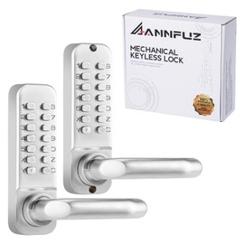 ANNFUZ Mechanical Keyless Entry Door Lock with Keypad,Double-Sided Combination Opening Door Handle,Interior Exterior Push Button Passcode Front Door Lever Set,for Gate,Fence,No Battery(Pearl Chrome)