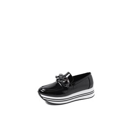 QUEEN HELENA Elegant French Low Shoes without Laces with Platform for Women X27-100, Black Pat