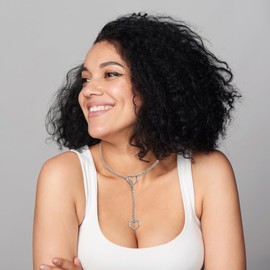 RWQIAN Adjustable Slip Chain Women's Heart/O-Ring/Lock Slip Chain Punk Gothic Cuban Necklace Silver/Gold/Black Jewellery Y Necklace 26-34 Inches, Stainless Steel