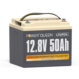 power queen 12.8V 50Ah Pro LiFePO4 Battery, 640Wh Lithium-Iron Battery with 50A BMS, Up to 15000+ Rechargeable Cycles, Portable & Lightweight Battery for Scooter, Trolling Motor, Boat