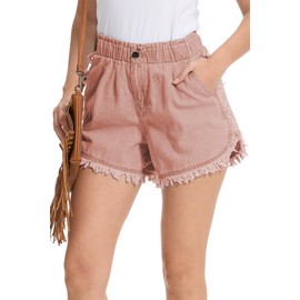 YOCUR Womens Cute Denim Ruffle Shorts Elastic HIGT Waist Loose Pleated Flowy Fringe Tassel Button Zip up Pocket Shorts