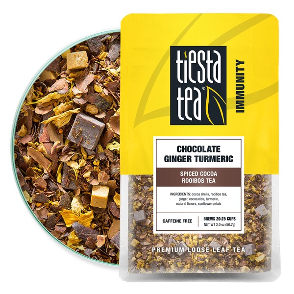 Tiesta Tea - Chocolate Ginger Turmeric, Spiced Cocoa Rooibos Tea, Loose Leaf, Up to 25 Cups, Make Hot or Iced, Non-Caffeinated, 2 Ounce Resealable Pouch