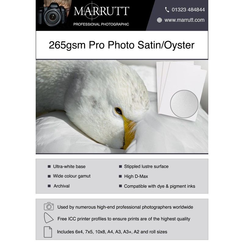 Marrutt 265gsm Pro Photo Satin/Oyster Inkjet Paper (A5-100 Sheets)