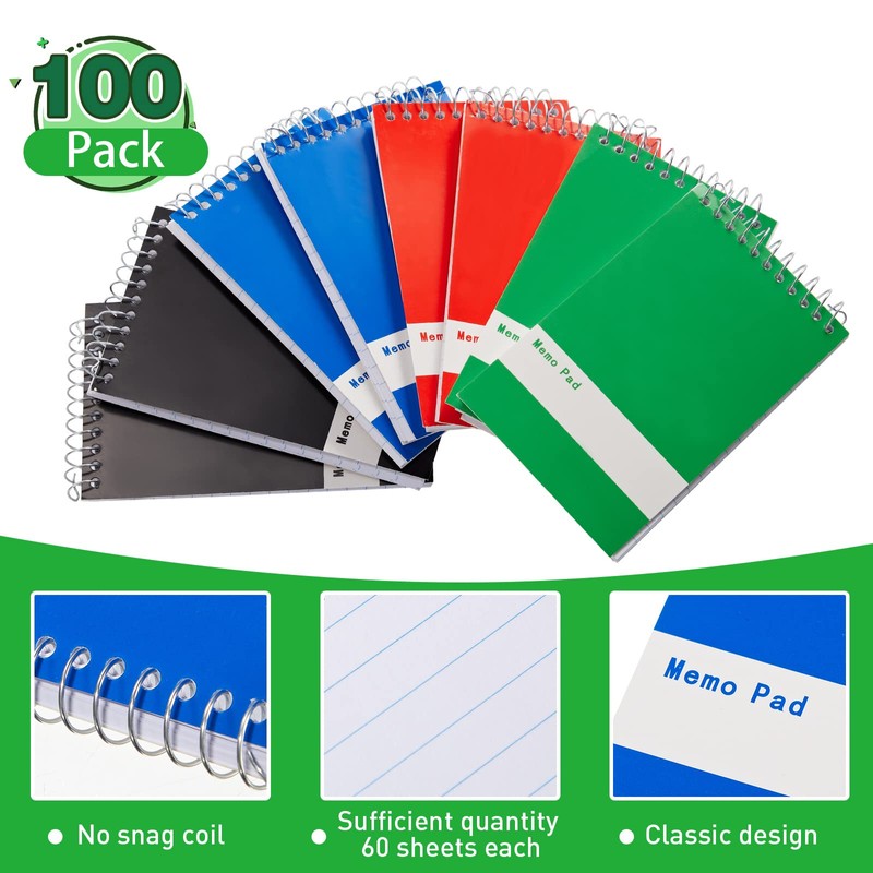 Thenshop 100 Pads Spiral Memo Pads Bulk 3 x 5
