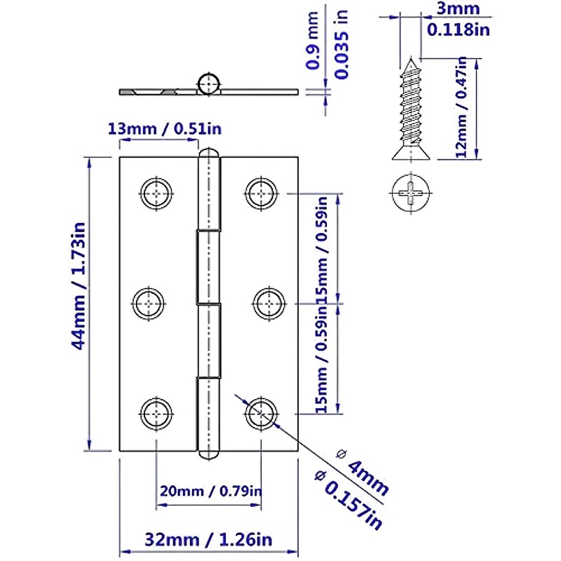 20Pcs 2 Inch Stainless Steel Folding Hings for Wooden Box