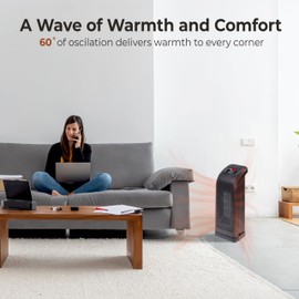 Comfort Zone 18" Tower Space Heater with PTC Heating Element, 1500W/900W Dual Heat, 60° Oscillation, Adjustable Thermostat, Fan-Only Mode, Overheat & Tip-Over Protection, Portable Electric Heater