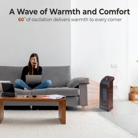 Comfort Zone 18" Tower Space Heater with PTC Heating Element, 1500W/900W Dual Heat, 60° Oscillation, Adjustable Thermostat, Fan-Only Mode, Overheat & Tip-Over Protection, Portable Electric Heater