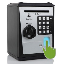 Lyght Mini ATM Savings Bank for Real Money, Electronic Voice Piggy Banks, Fingerprint Password, Kids Safe Box, Cool Stuff Gift for Boys and Girls Silver/Black