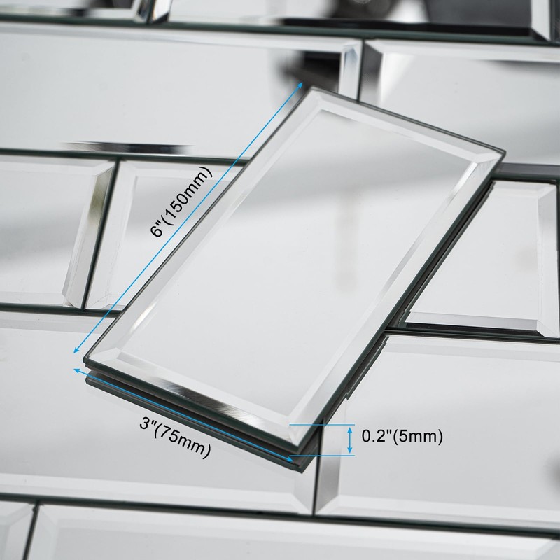 SODI MOSAIC 40-Pack Real Glass Mirror Subway Tiles, 3"x6" Beveled