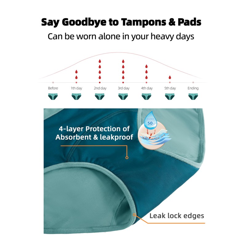 TIICHOO Period Underwear Heavy Flow 50 ml Absorbency Leakproof Underwear