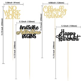 Gyufise 12Pcs Happy Retirement Centerpiece Sticks Officially Retired Table Flower Centerpieces Sticks No Work Zone Floral Decorations for Farewell Birthday Party Centerpieces Supplies Black Gold